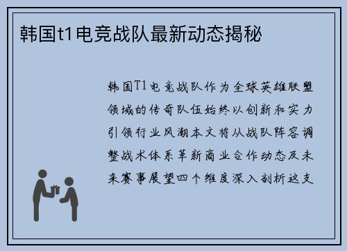 韩国t1电竞战队最新动态揭秘